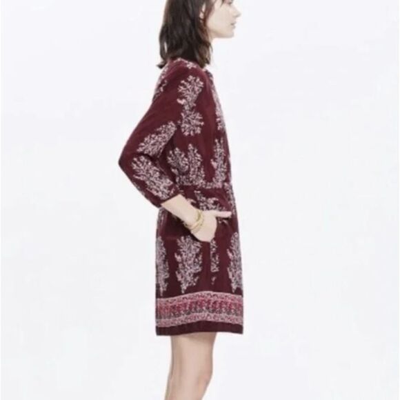 Madewell Silk Lassi Flower Popover Long Sleeve Mini Dress in Purple E9466 Size 4 - Picture 4 of 6